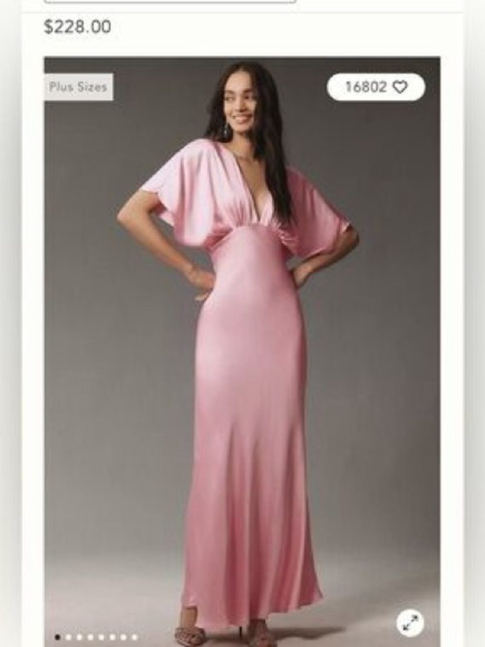BHLDN Anthropologie Pink Satin Maxi Dress with Flutter Sleeves